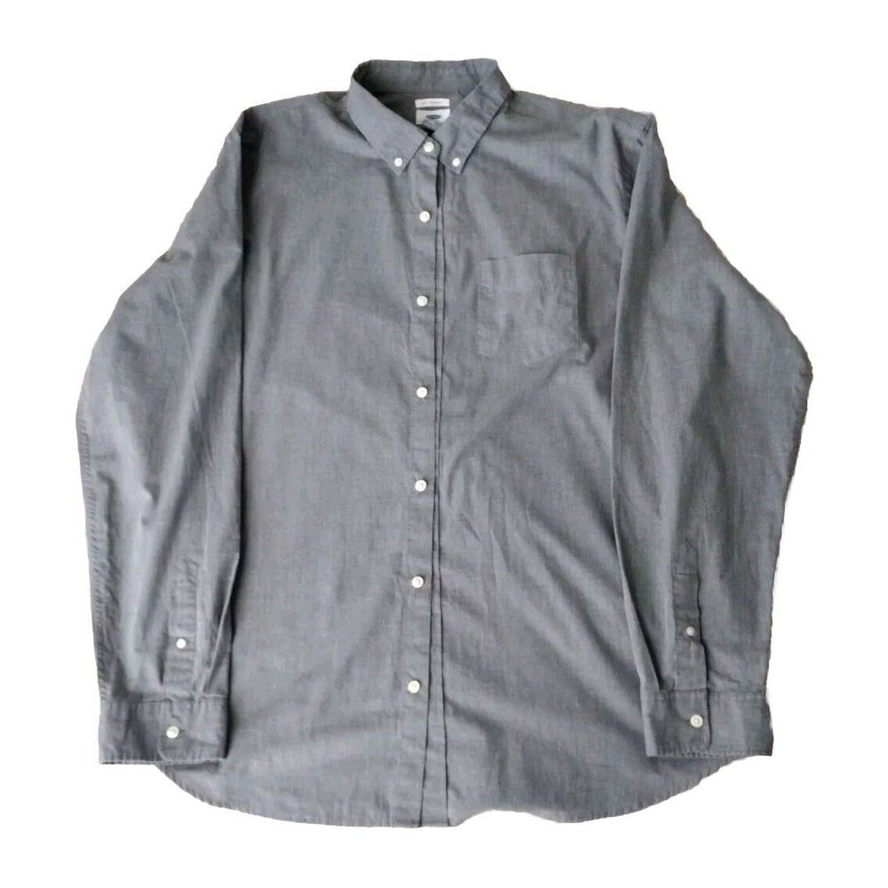 Old Navy Button Down Shirt Men XXL Tall Gray Slim Fit‎ Long Sleeve Office Casual